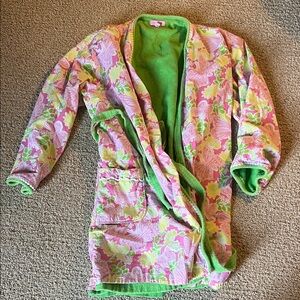 Lilly Pulitzer Floral Pink and Green Robe terry large lg l